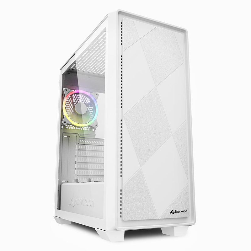 Boîtier PC Sharkoon VS8 RGB White ATX blanc 2x USB 3, 1x Type-C, 2x 120, 1x 120 ARGB, verre trempé, contrôleur ARGB