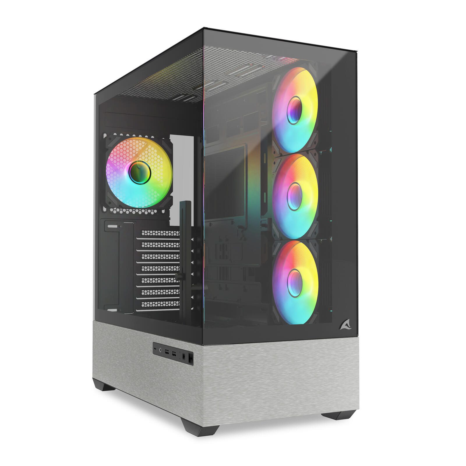 Boîtier PC Sharkoon AK7 ARGB ATX noir - Verre trempé, 4 ventilateurs 120 mm ARGB PWM, hub de ventilateurs PWM