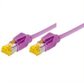 Câble de raccordement Tecline Cat. 6A (ISO/IEC), S/FTP, sans halogène, avec protection anti-arrachement, violet érika, 3,0 m