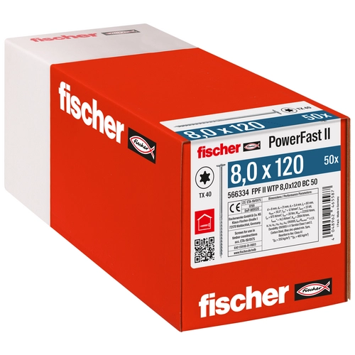 Vis à bois Fischer 8,0x120 FPF II WTP BC, tête fraisée, TX, filetage partiel, zinguée bleue