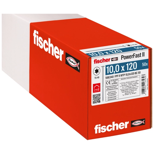 Vis à bois Fischer 10,0x120 FPF II WTP BC, tête fraisée, empreinte TX, filetage partiel, zinguée bleue