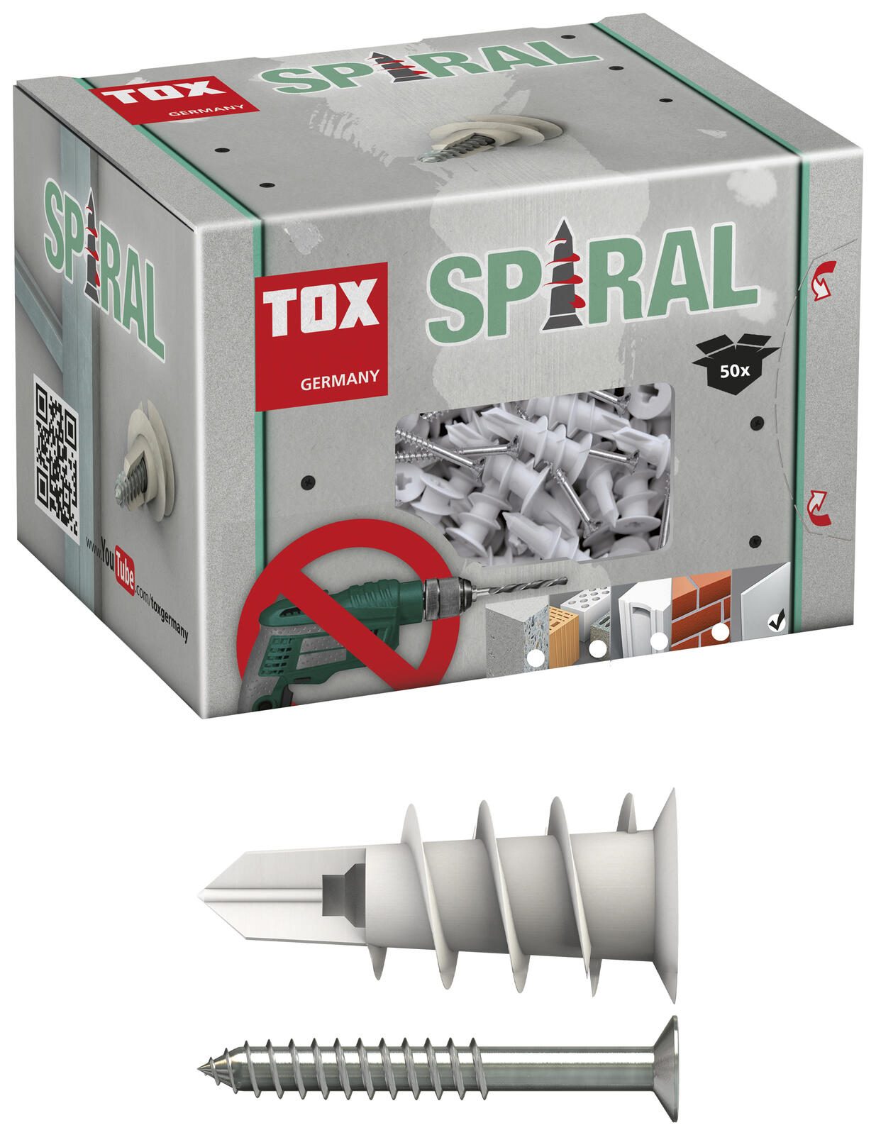 Kit de chevilles et vis TOX SPIRAL 32 mm, 50 pièces — lot de 50 pièces