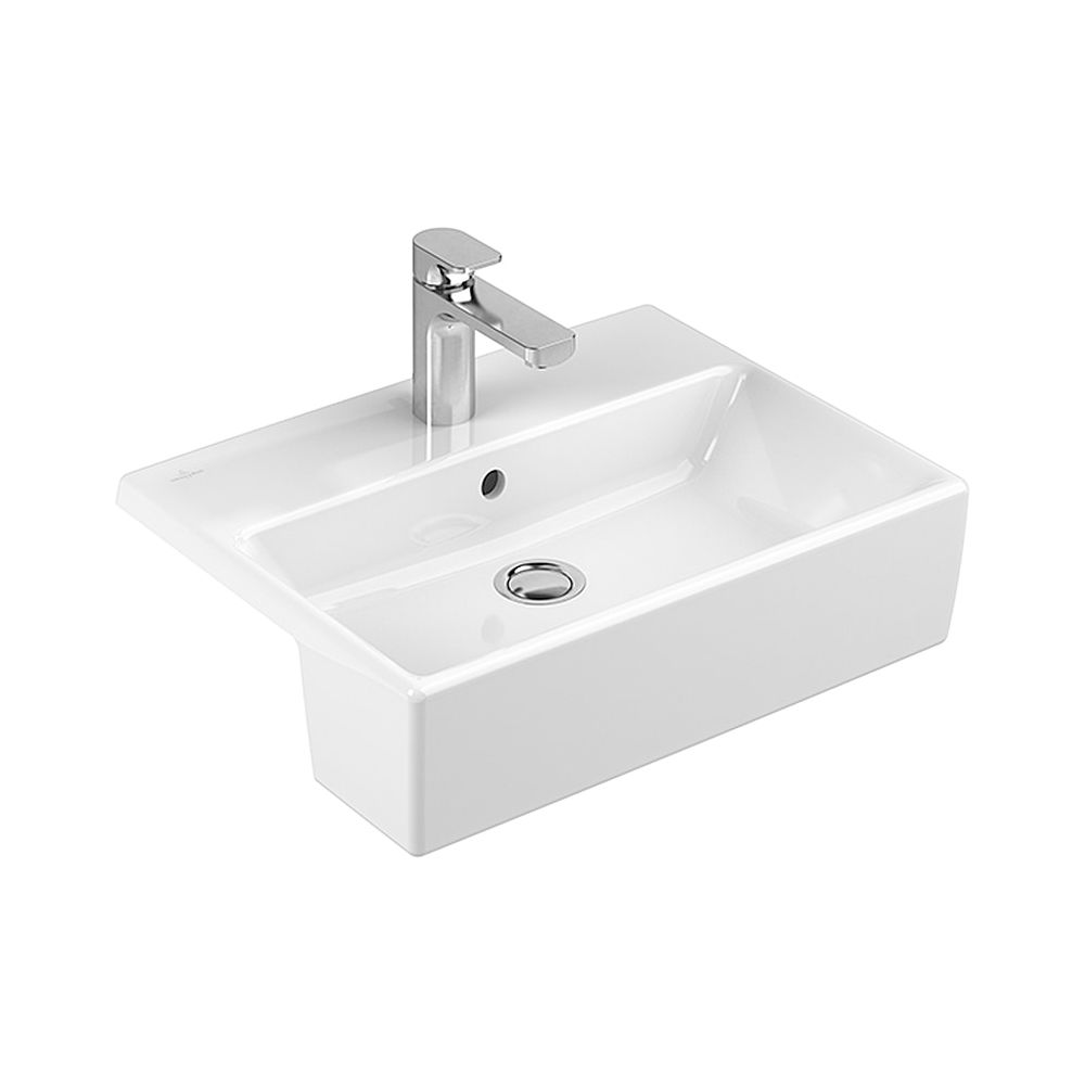 Lavabo à poser Villeroy & Boch Memento 550x420mm rectangulaire 1 trou de robinetterie avec trop-plein Blanc Alpin