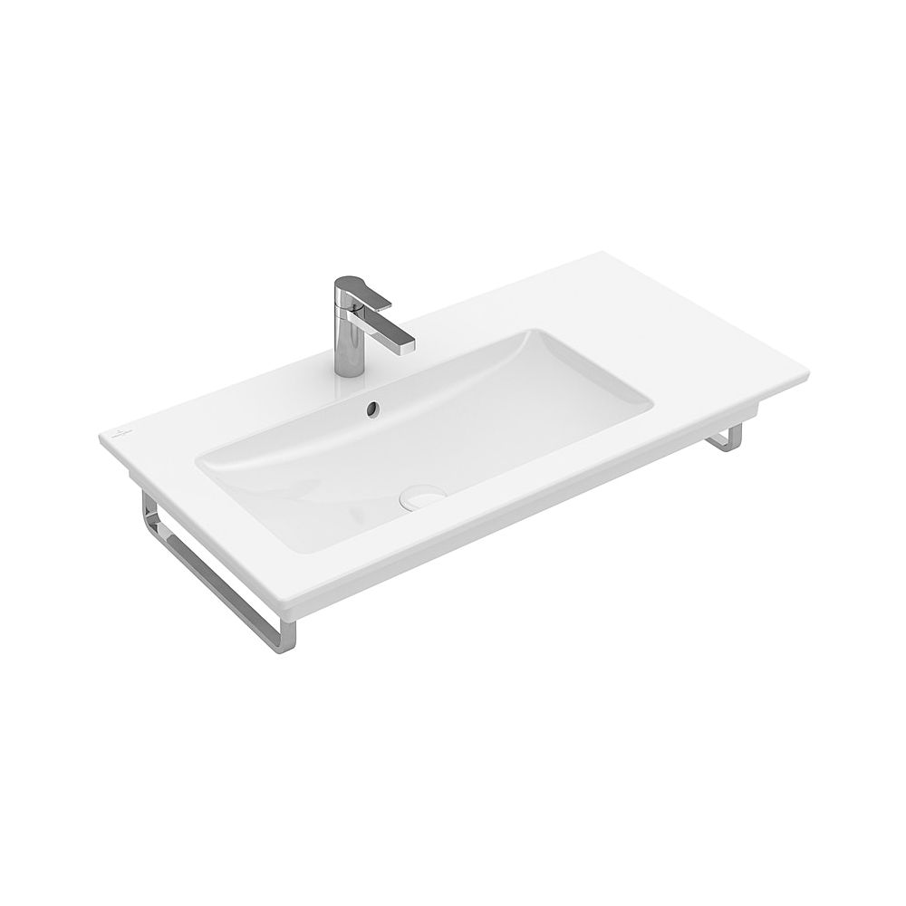 Meuble-lavabo Venticello Villeroy & Boch 1000x500mm rectangulaire cuvette à gauche 1 trou de robinetterie avec trop-plein Blanc Alpin CeramicPlus