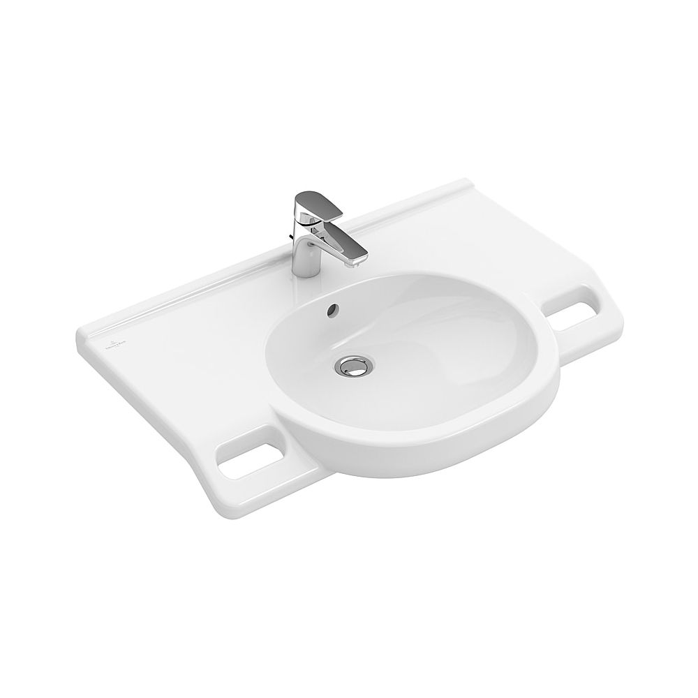 Villeroy & Boch Lavabo ViCare 810x560mm ovale 1 trou de robinetterie sans trop-plein Blanc Alpin AntiBac CeramicPlus