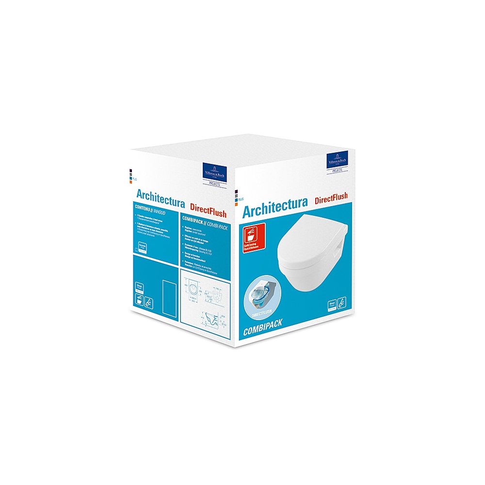 Pack Combi Villeroy & Boch Architectura 350x480x340 mm Ovale mural Sortie horizontale Direct-Flush, Blanc Alpin