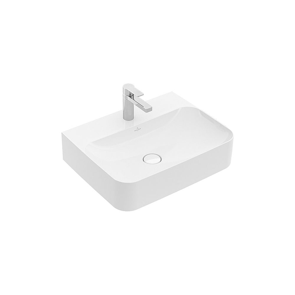 Lavabo Villeroy & Boch Finion 600x470mm rectangulaire 1 trou de robinetterie avec trop-plein caché Blanc Alpin CeramicPlus