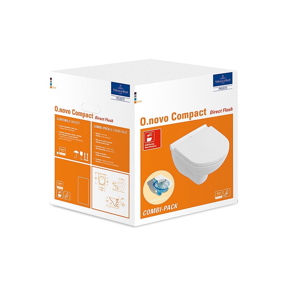 Villeroy & Boch Combi-Pack O.novo 5688HR 360x490x350mm oval mural évacuation horizontale Direct-Flush, blanc alpin