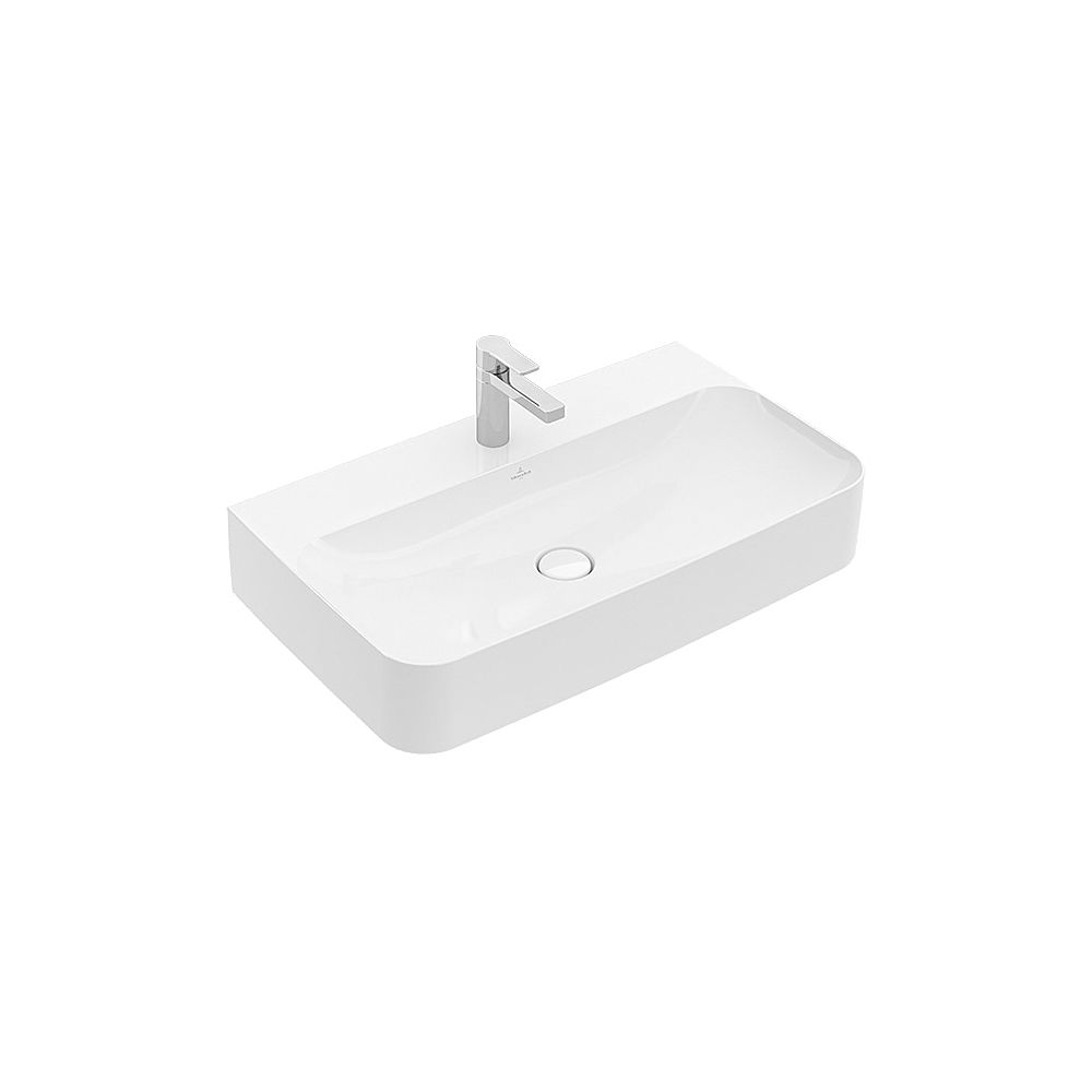Villeroy & Boch Lavabo Finion 800x470mm rectangulaire 1 trou de robinetterie avec trop-plein caché Blanc Alpin CeramicPlus