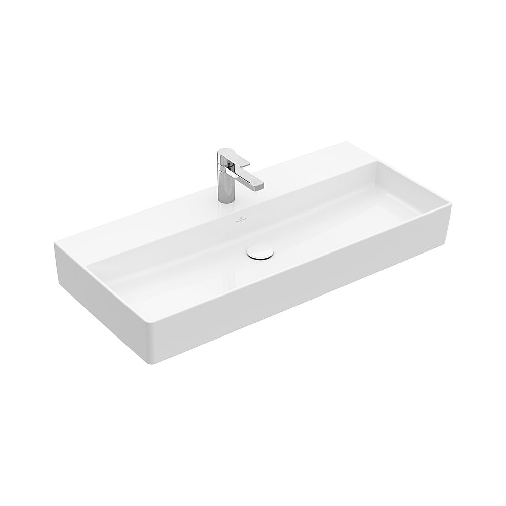 Villeroy & Boch Lavabo Memento 2.0 1000x470mm rectangulaire 1 trou de robinetterie sans trop-plein poncé Blanc Alpin