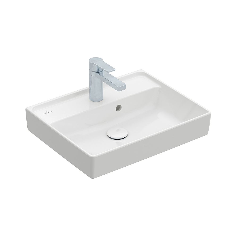 Petit lavabo Villeroy & Boch Collaro 500x400mm rectangulaire 1 trou de robinetterie sans trop-plein Blanc Alpin CeramicPlus