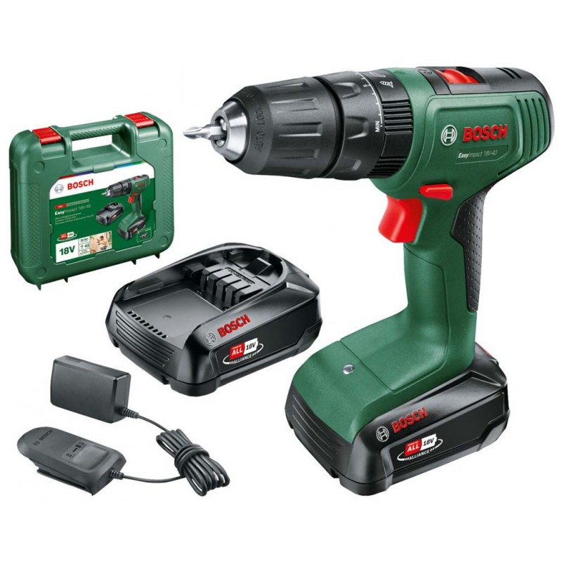 BOSCH EasyImpact 18V-40 (2x1,5Ah)+AL18V-20 Perceuse-visseuse à percussion 2 vitesses