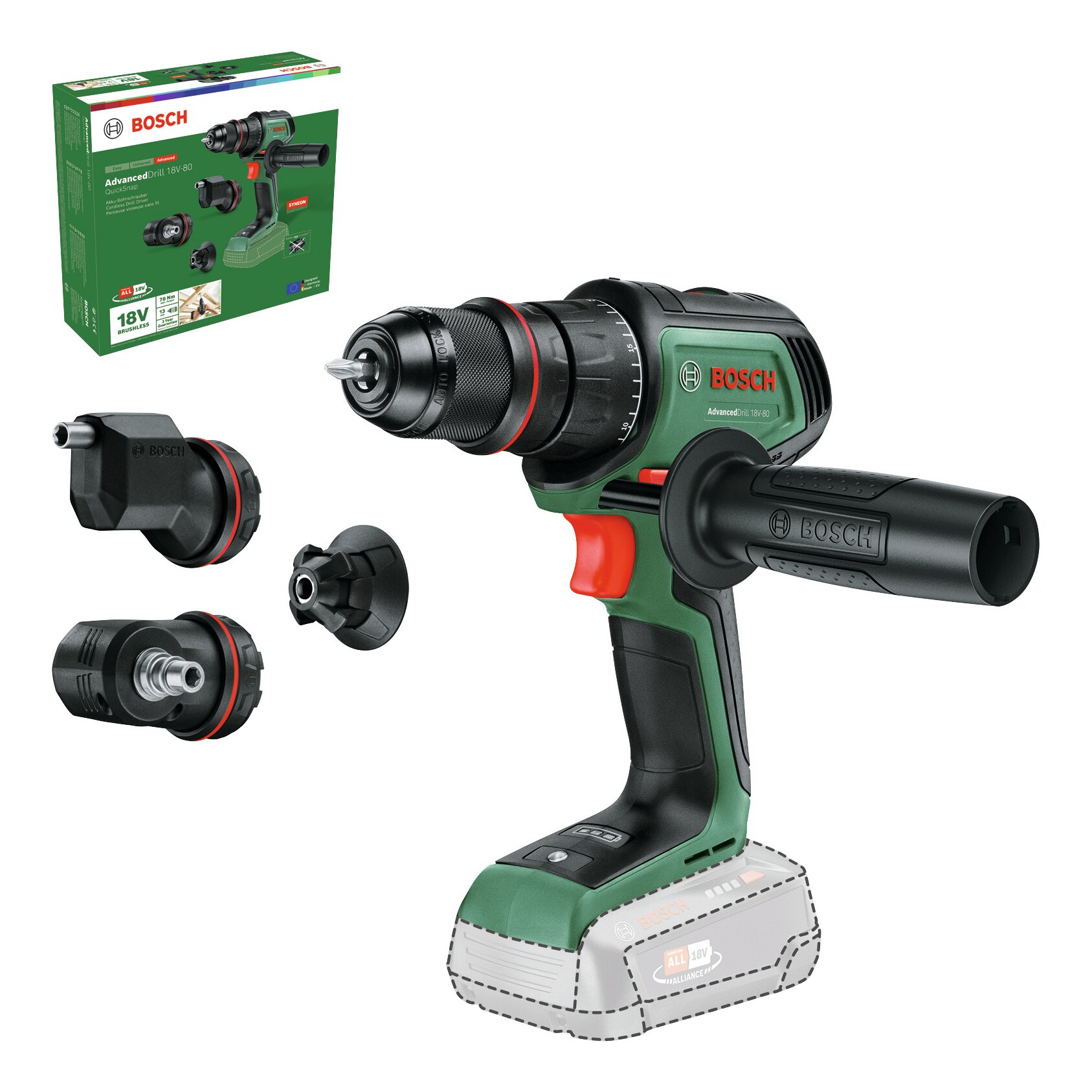 Perceuse-visseuse Bosch AdvancedDrill 18V-80 QuickSnap - sans batterie, sans chargeur 06039E2003