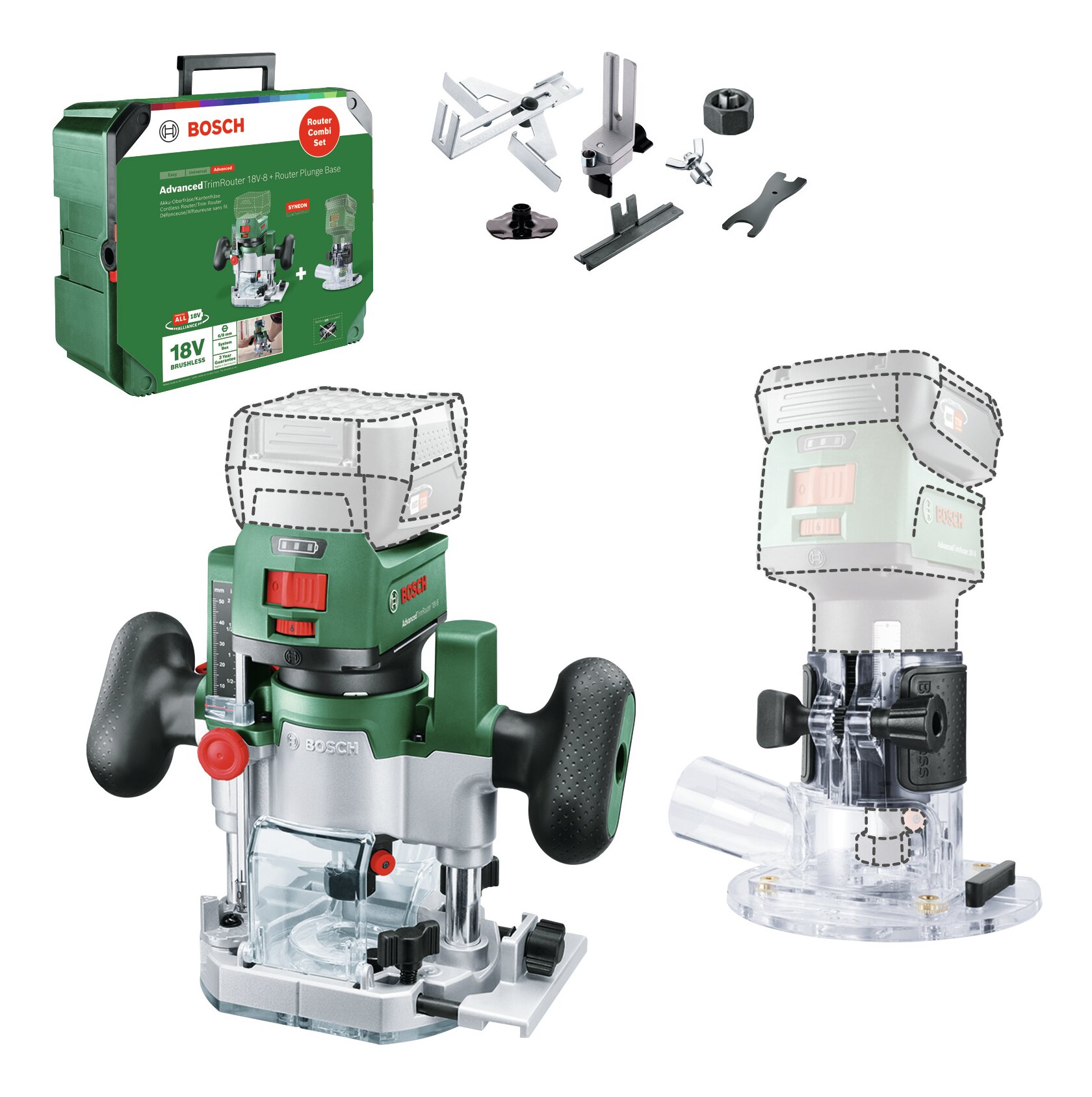 Bosch AdvancedTrimRouter 18V-8 Set combiné de défonceuse sans fil, sans batterie 06039D5002