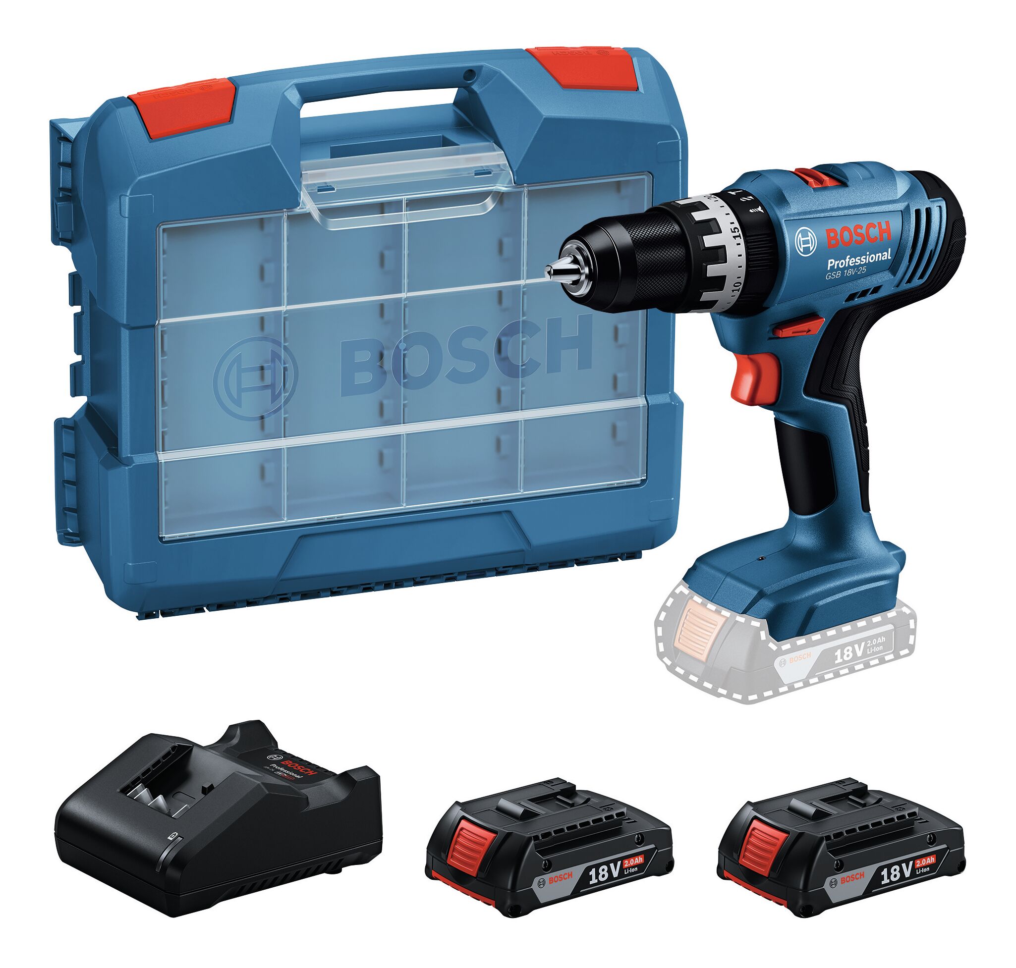 BOSCH GSB 18V-25 PROFESSIONAL Perceuse-visseuse à percussion sans fil 2x 2,0 Ah, Coffret 06019K9304