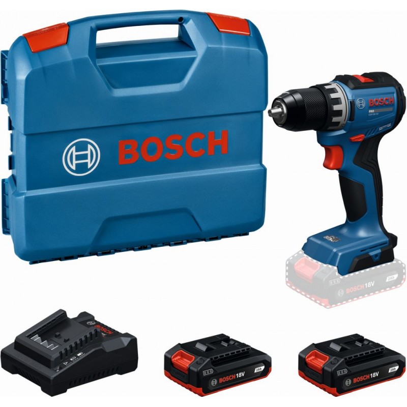 Perceuse-visseuse sans fil BOSCH GSR18V-52 PROFESSIONAL, 2x 2,0Ah, L-Case 06019S0025