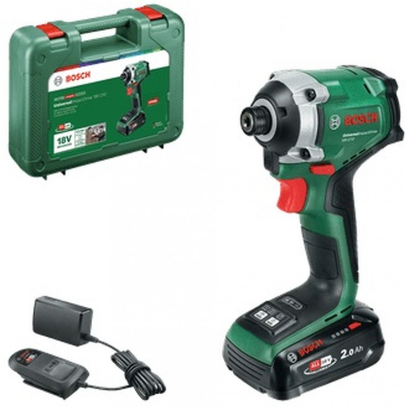 Perceuse-visseuse à percussion Bosch UID 18V-210 avec 1 batterie 2,0 Ah et chargeur 06039E7000