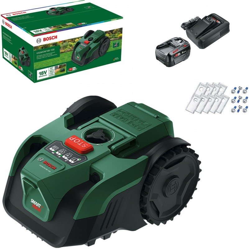 BOSCH VISIMOW18V-100 Robot tondeuse à batterie 1x 4,0 Ah, lames de rechange 06008E1002