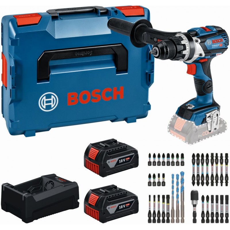 BOSCH GSR 18V-110 C PROFESSIONAL Set d'outils, 2× 5,0 Ah + GAL + Set de mèches 0615A500E3