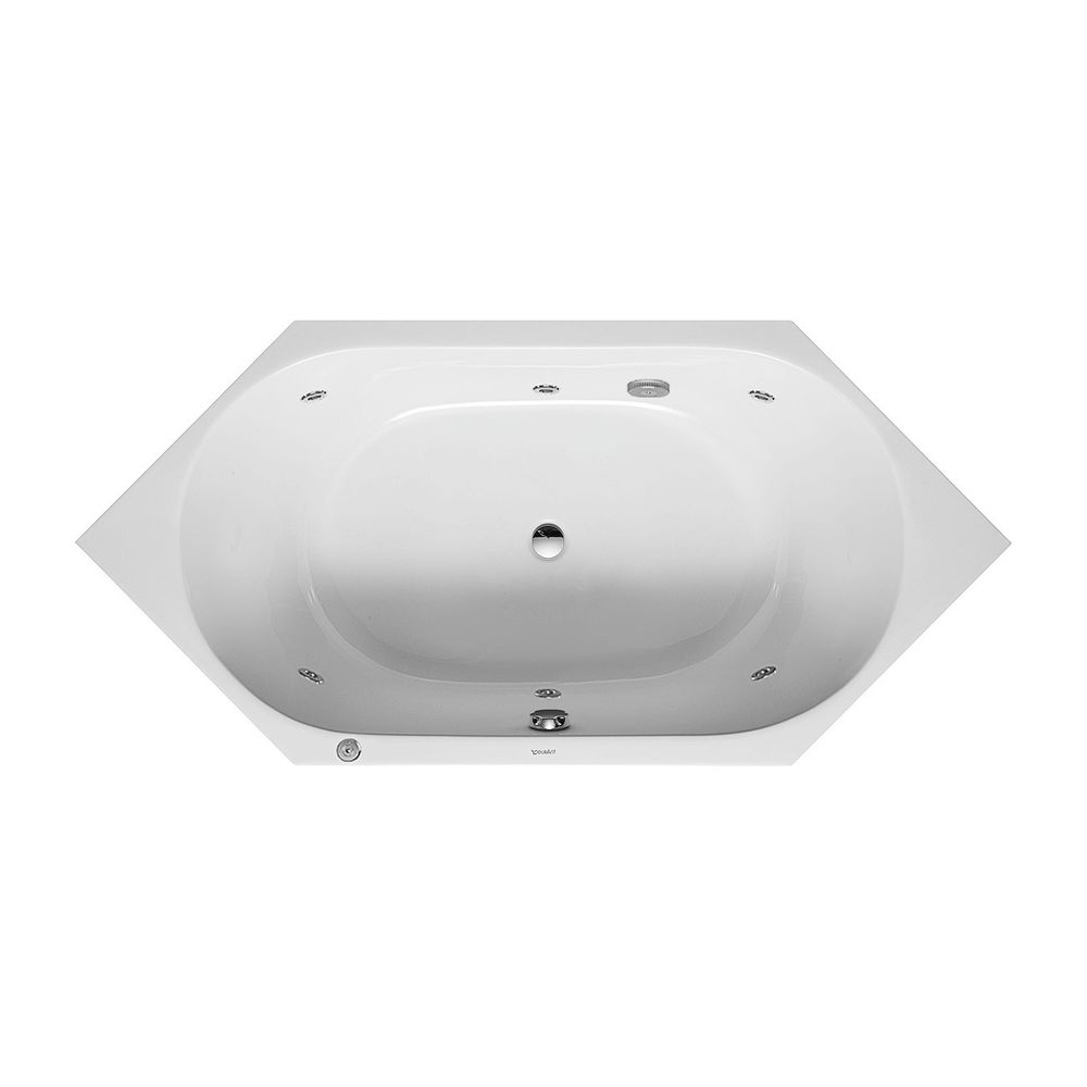 Baignoire à remous Duravit D-Code hexagonale, encastrable, 900x1900x420mm Jet Project, 2 dossiers inclinés, 140l, intérieur 400mm blanc brillant