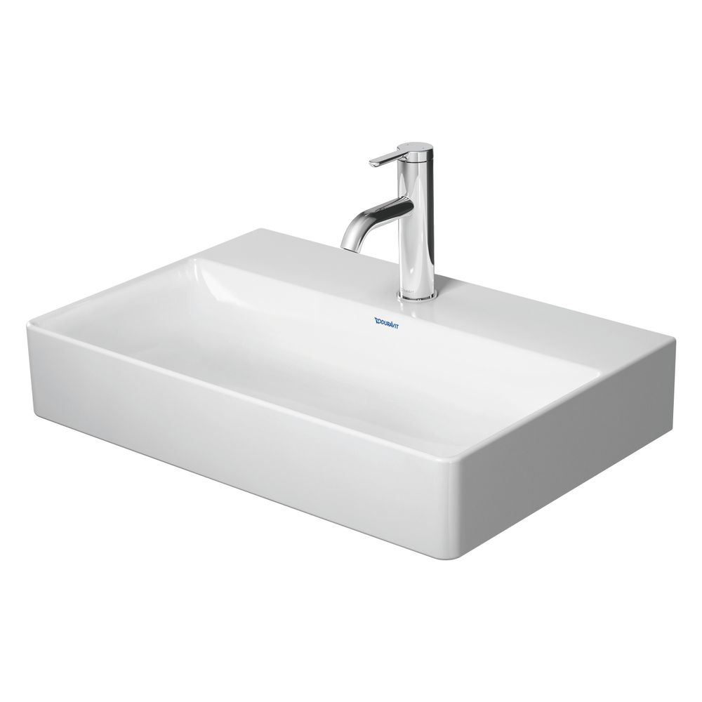 Duravit DuraSquare Lavabo 400x600x145mm, Compact, DuraCeram, Blanc Brillant, Rectangulaire, 1 trou central, sans trop-plein, poncé