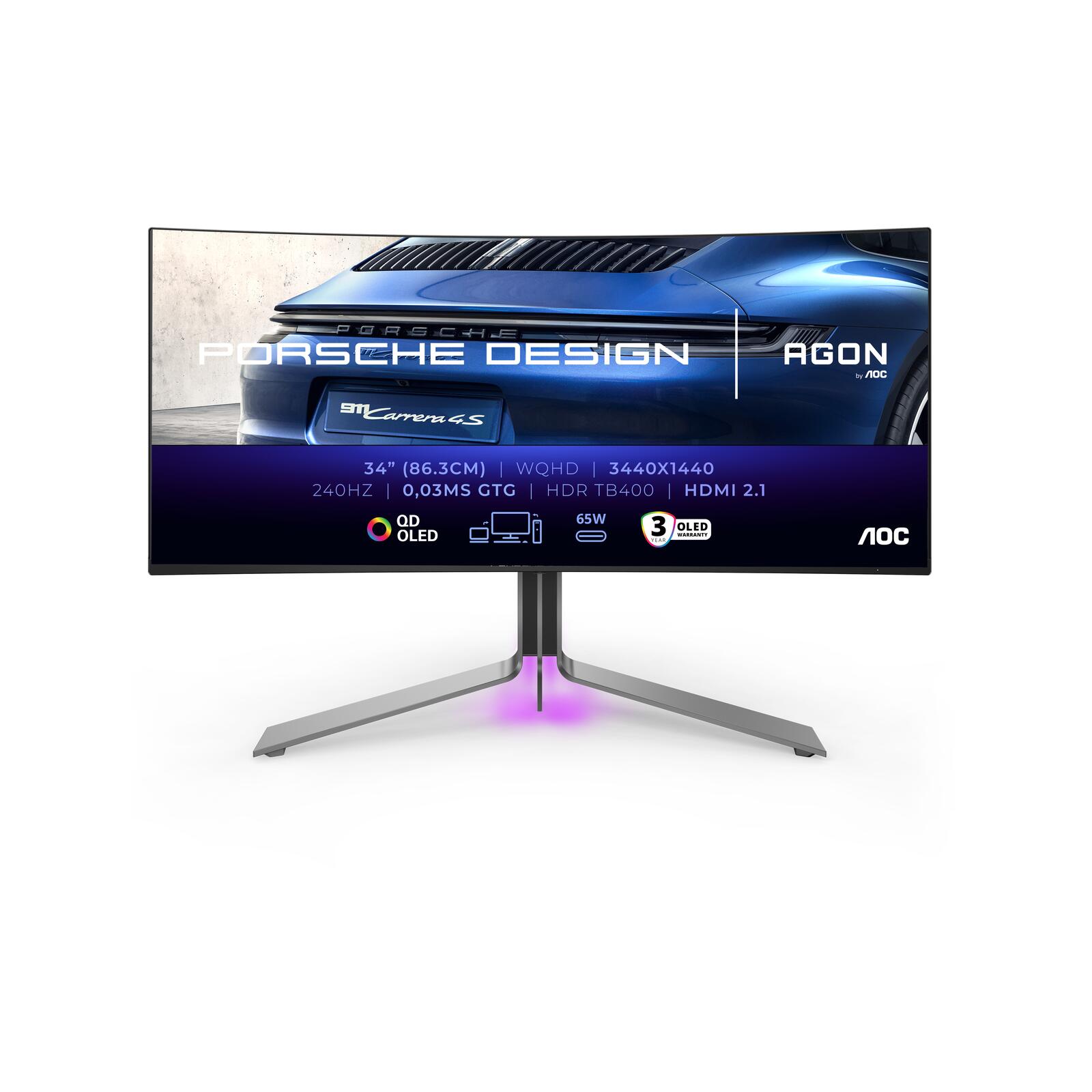 Écran gaming incurvé AOC AGON PRO PD34 (34") Wide Quad HD, QD-OLED, 0,03 ms, 240 Hz