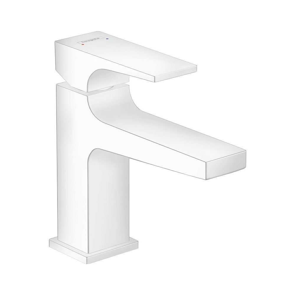Mitigeur monocommande Hansgrohe Metropol pour lavabo 100 mm, 5 l/min, finition blanc mat, portée 127 mm, levier, évacuation Push-Open