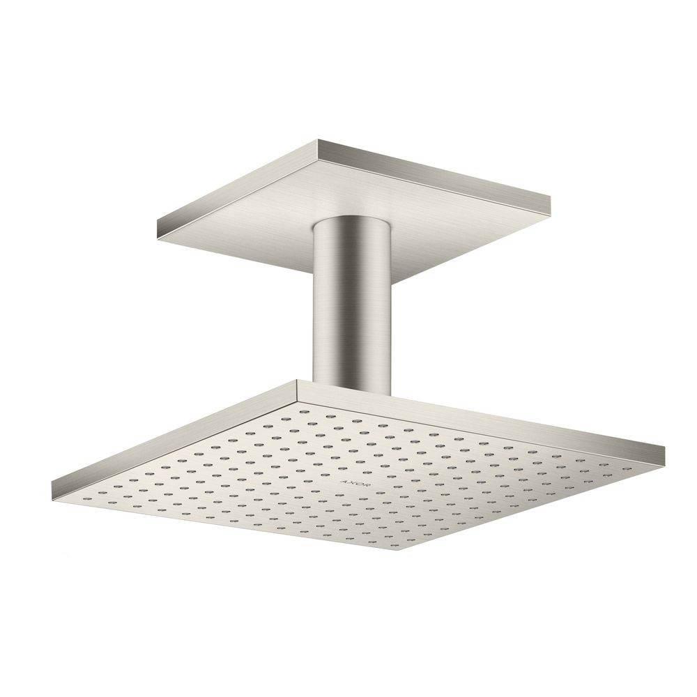 Pommeau de douche Hansgrohe AXOR ShowerSolutions, 18 l/min, 250x250 mm, 2 jets, raccordement au plafond, finition Edelstahl Optic