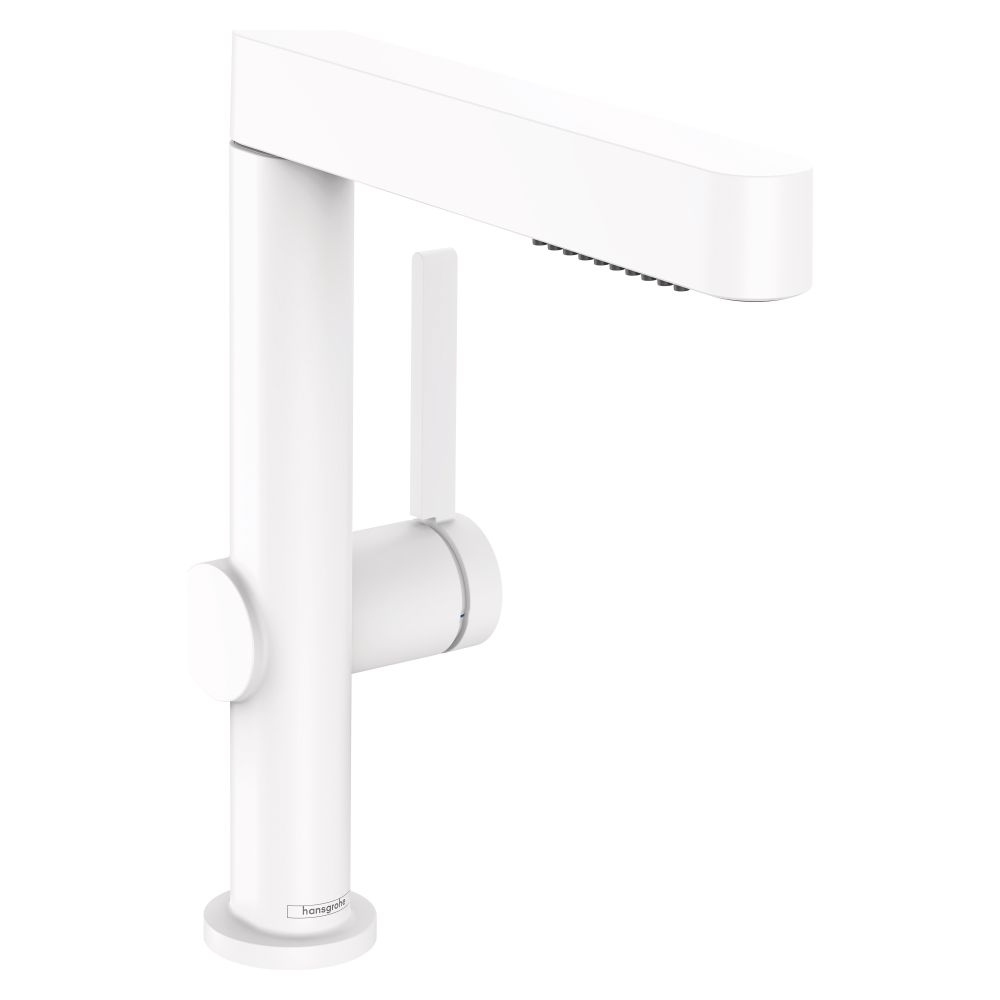 Mitigeur Hansgrohe Finoris pour lavabo 230 mm 5 l/min avec douchette extractible 2 jets et garniture Push-Open, Blanc mat