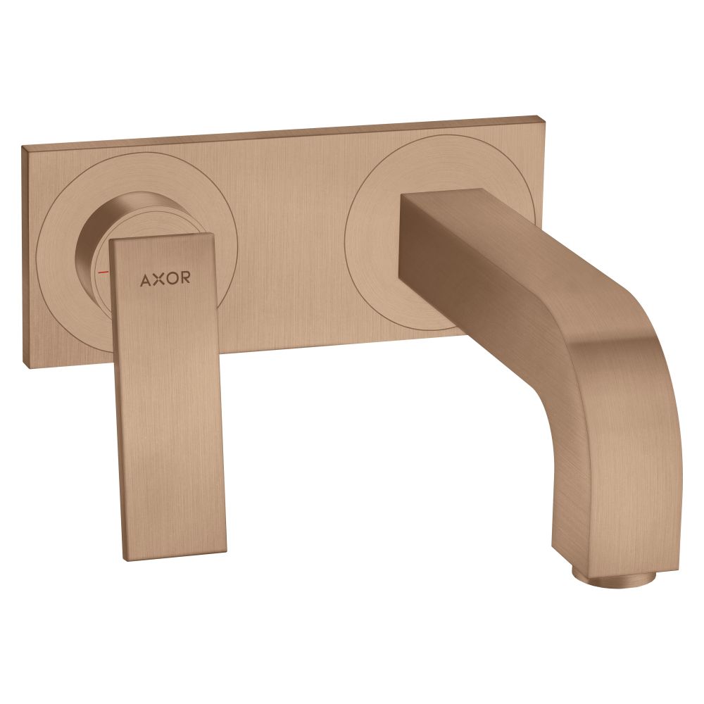 Mélangeur monocommande AXOR Citterio Hansgrohe pour lavabo encastré, 5 l/min, pour montage mural, poignée à levier, bec 220 mm, plaque de finition, finition Or rouge brossé