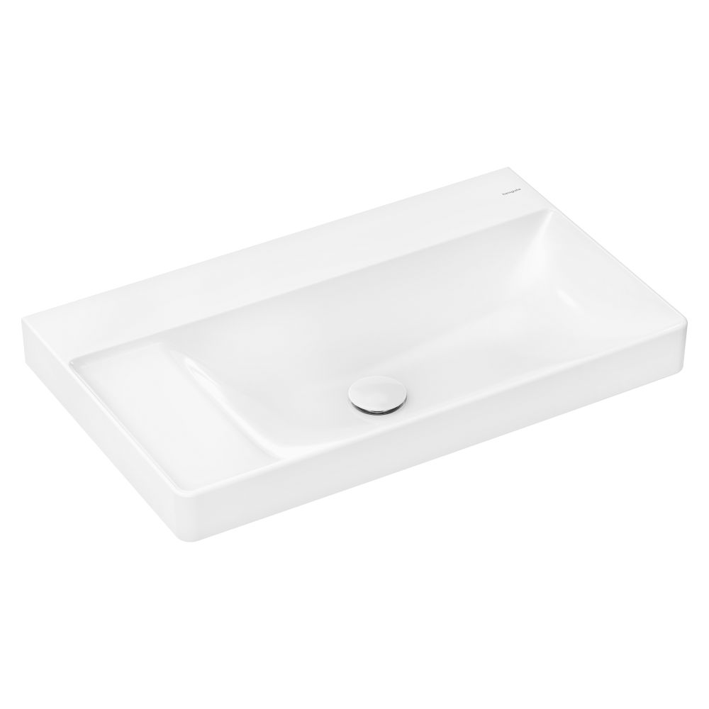 Lavabo Xelu Q Hansgrohe avec rangement à gauche 800x480 mm sans trou de robinetterie ni trop-plein, SmartClean, Blanc