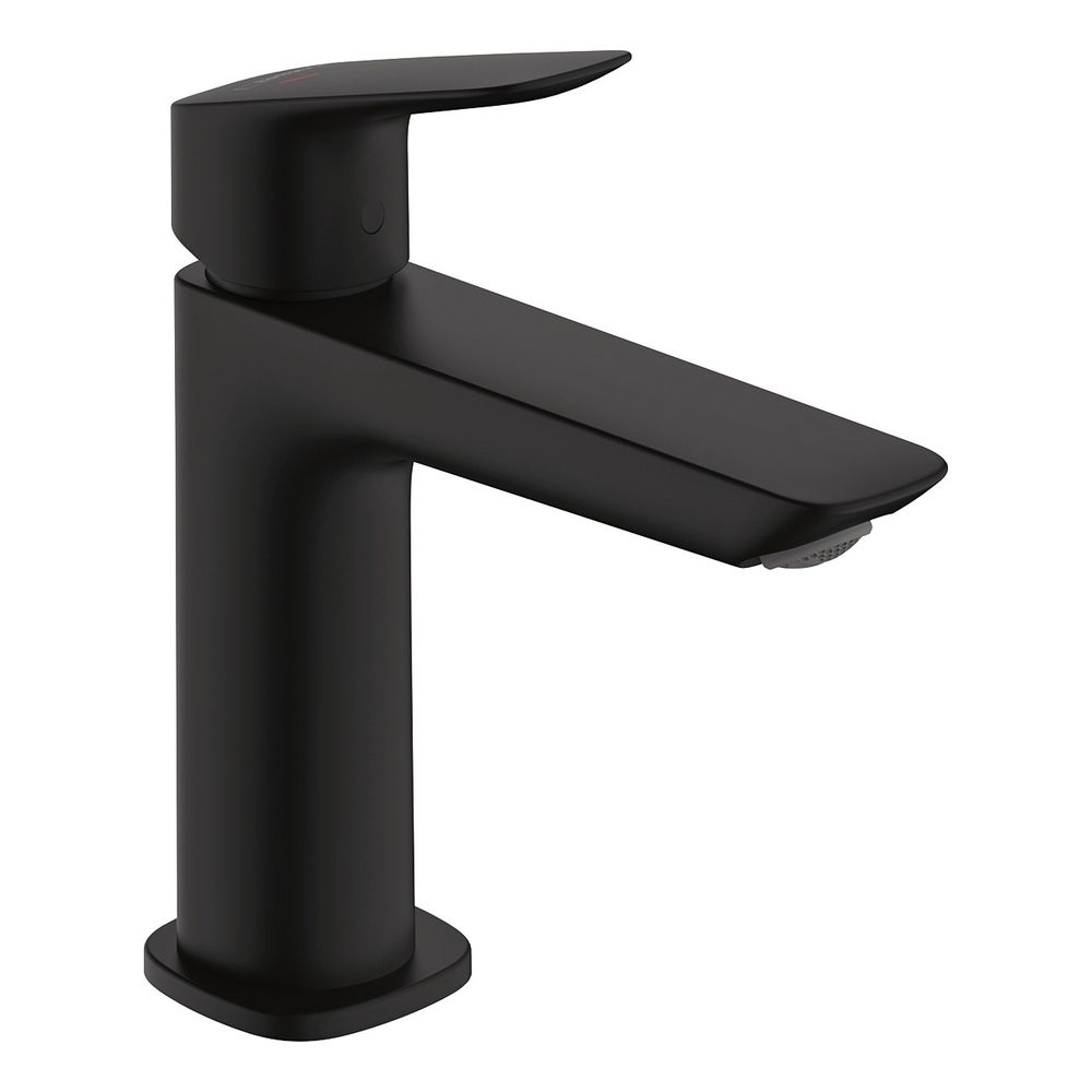 Mitigeur monocommande Hansgrohe Logis pour lavabo 110 mm 5 l/min Fine CoolStart, noir mat avec garniture à tirette