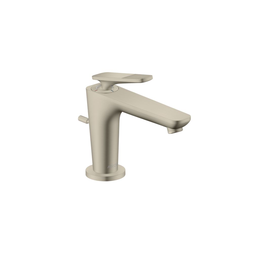 Mitigeur monocommande AXOR Citterio C pour vasque 90 mm, CoolStart pour ECS, évacuation par tirette, design cubique, finition Nickel brossé