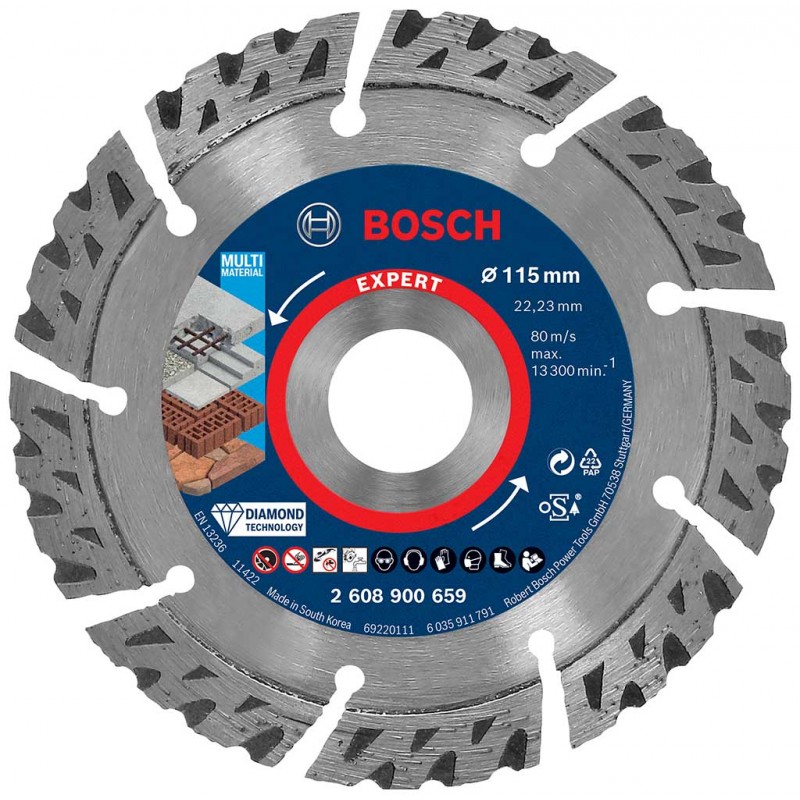 BOSCH EXPERT Disques de tronçonnage MultiMaterial diamant, 115 x 22,23 x 2,2 x 12 mm 2608900659