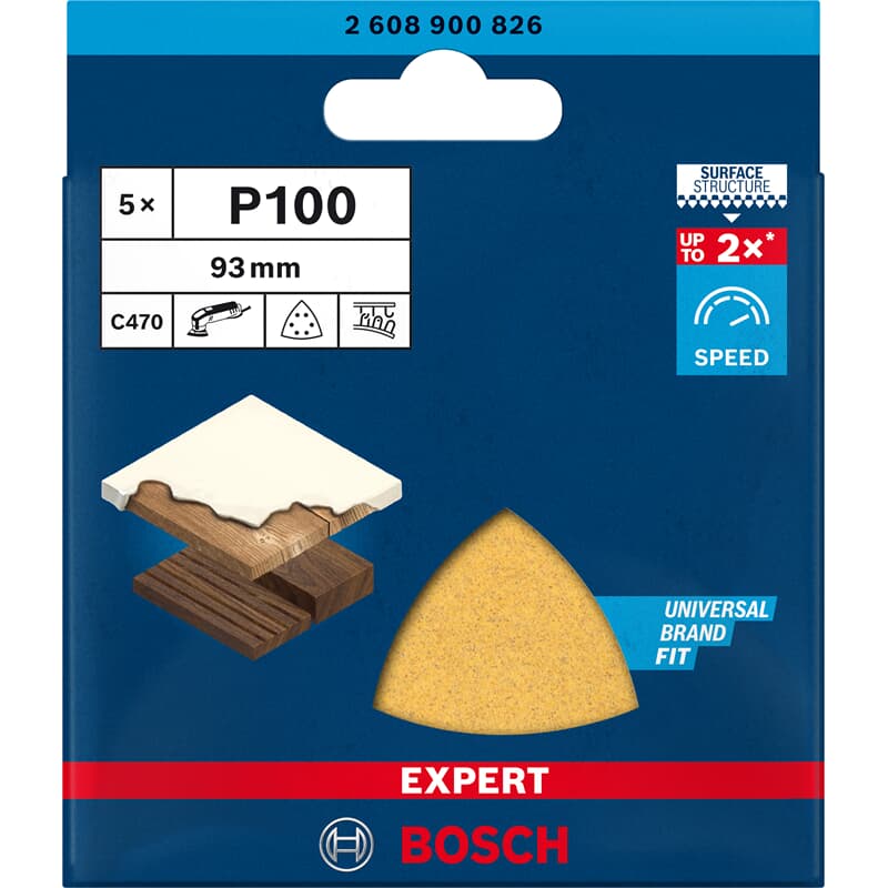 Bosch 5x Expert C470 Papier de verre pour ponceuse delta 93 mm G 100 - 2608900826 — lot de 5 pièces
