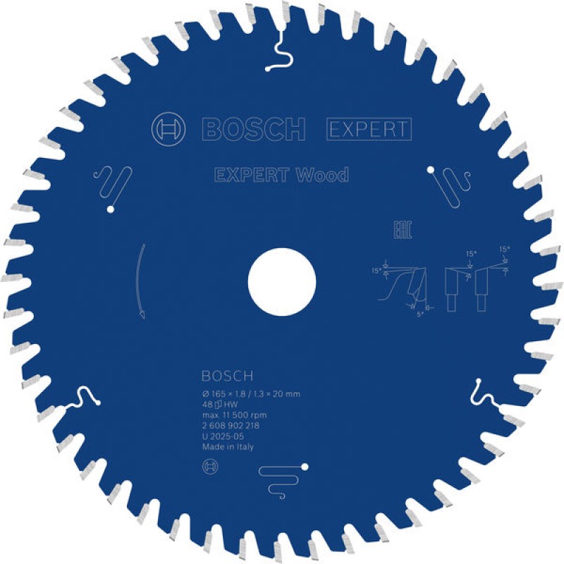 Lame de scie circulaire Bosch Expert for Wood, 165 × 1,8/1,3 × 20 mm, T48 2608902218