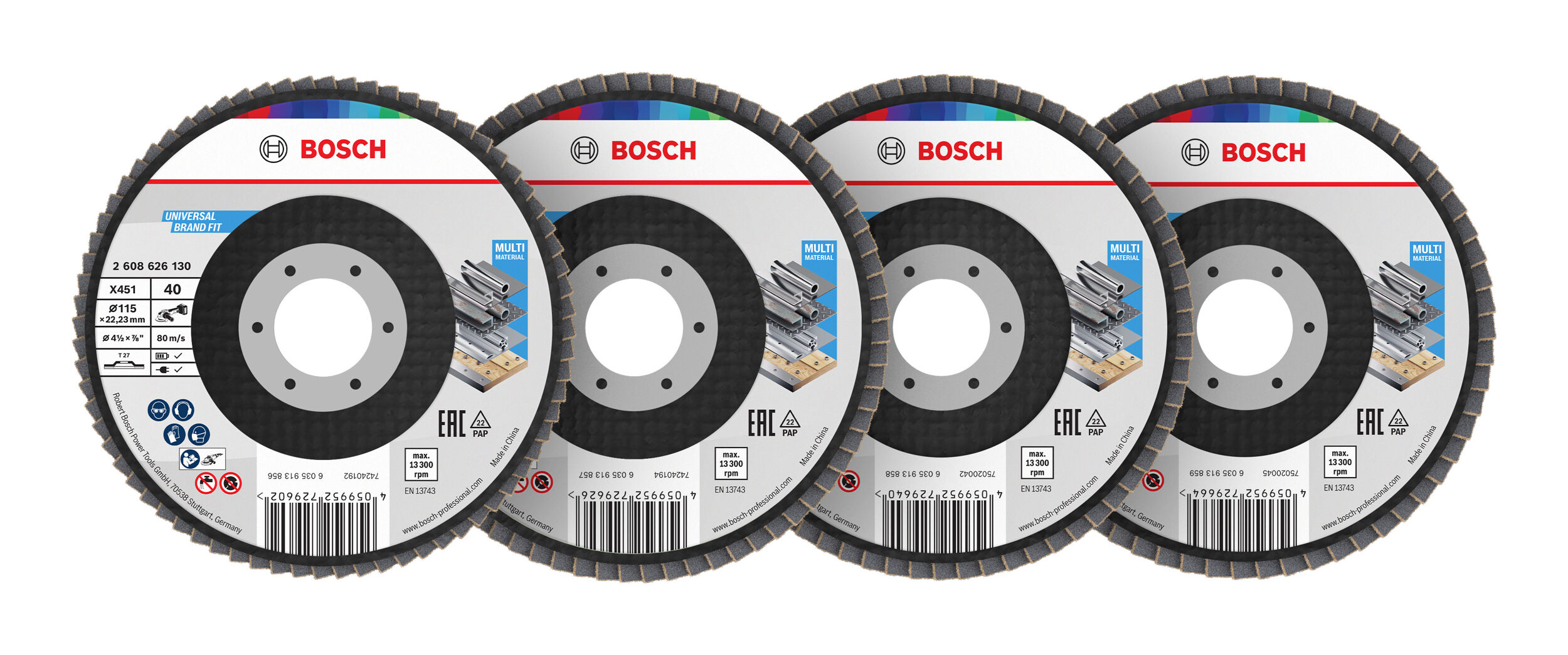 BOSCH X451 Jeu de disques à lamelles, 115 x 22,23 mm, K40; K60; K80; K120, T27 608626163