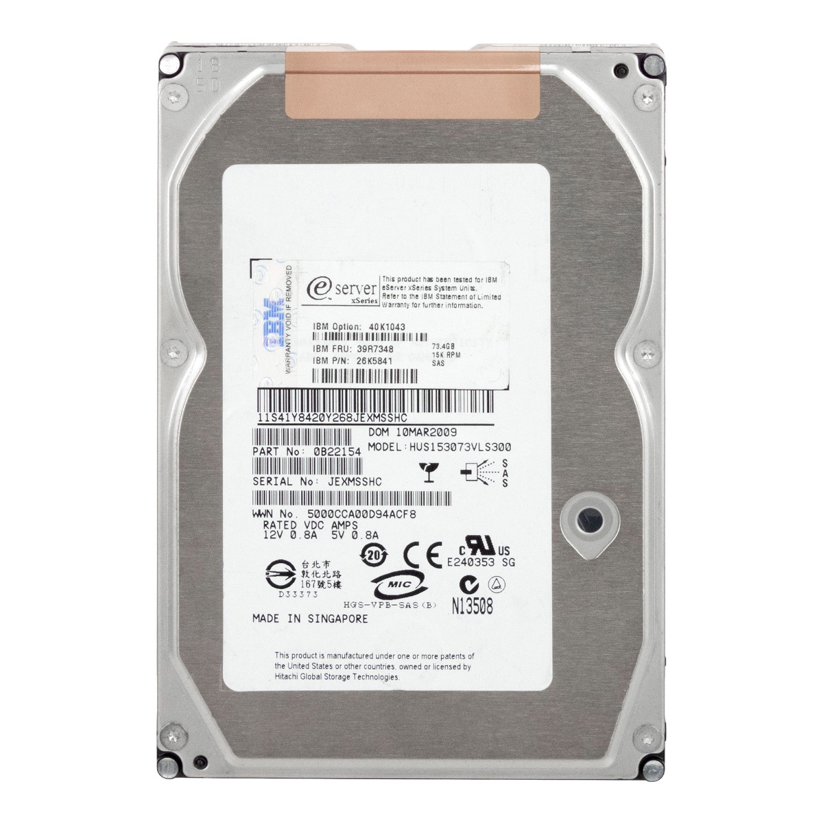 IBM 73,4 Go 39R7348 26K5841 15K 16 Mo SAS-1 3.5'' HUS153073VLS300