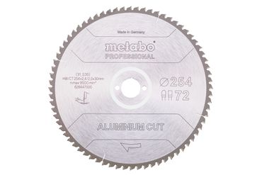 Lame de scie Metabo "aluminium cut - professional", 254x30 Z72 FZ/TZ 5°neg 628447000