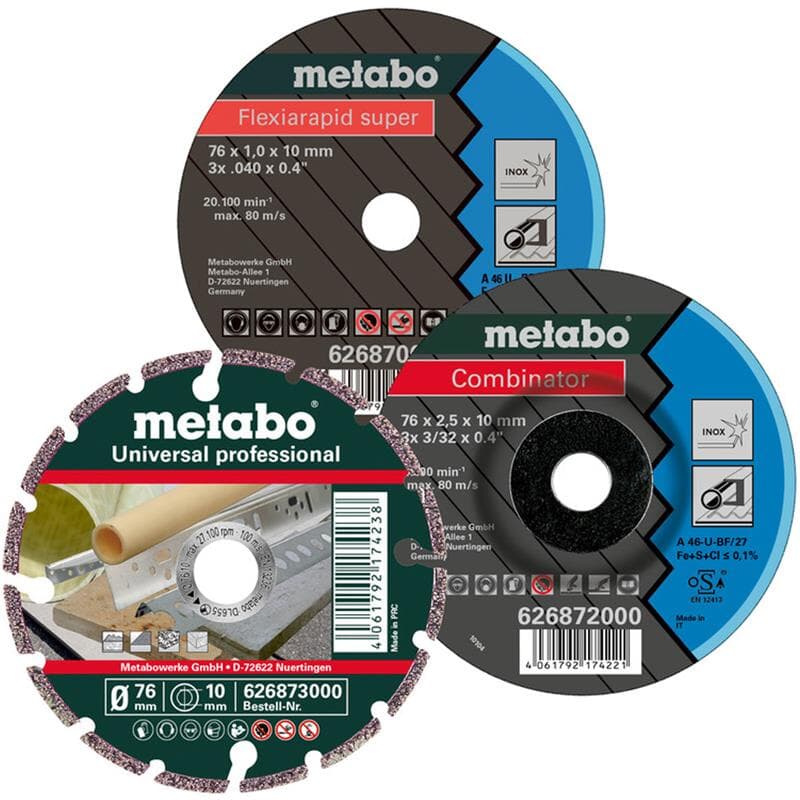 Kit de démarrage Metabo meuleuse d'angle sur batterie Ø 76 mm disque de tronçonnage
