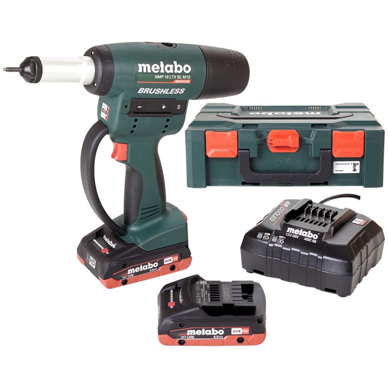 Pistolet à rivets aveugles Metabo NMP 18 LTX BL M10 2x4.0 Ah, MetaBOX 601788800
