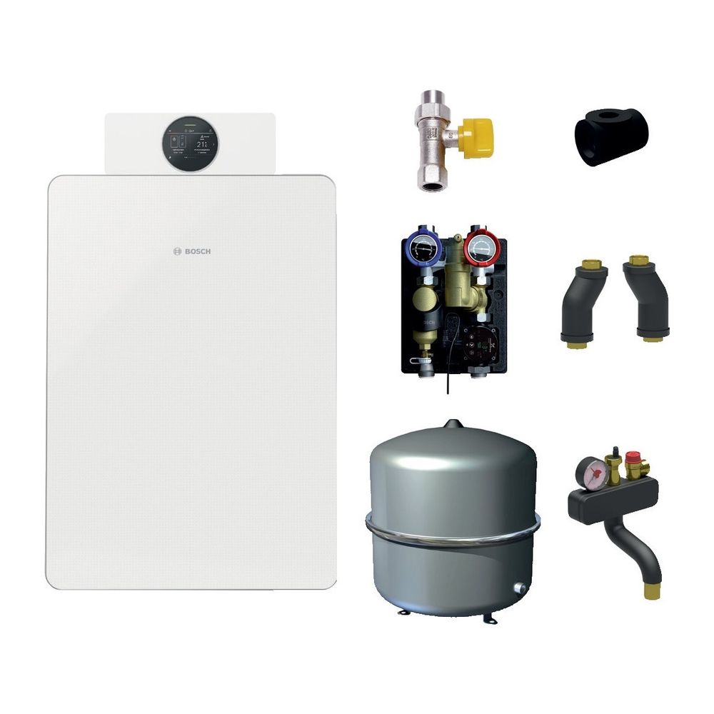 Pack de base à condensation au fioul Bosch Bopa OC8iF08 Olio Condens OC8800iF 25 kW, ballon ECS WH 160-3 160 L, jeu de circuits de chauffage HS 25/6 MSL