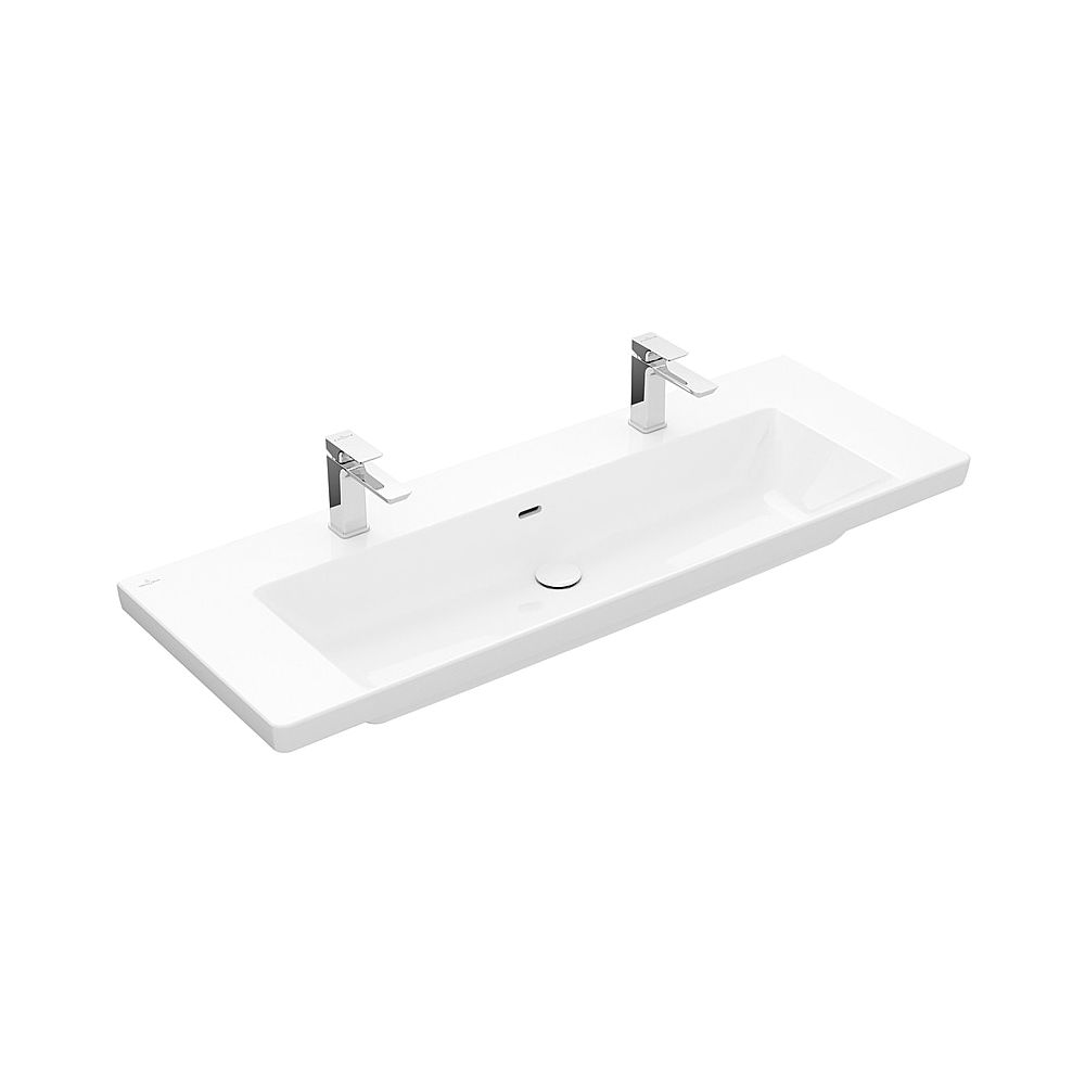 Meuble-lavabo Villeroy & Boch Subway 3.0 1300x470mm rectangulaire 2 trous de robinetterie sans trop-plein Blanc Alpin