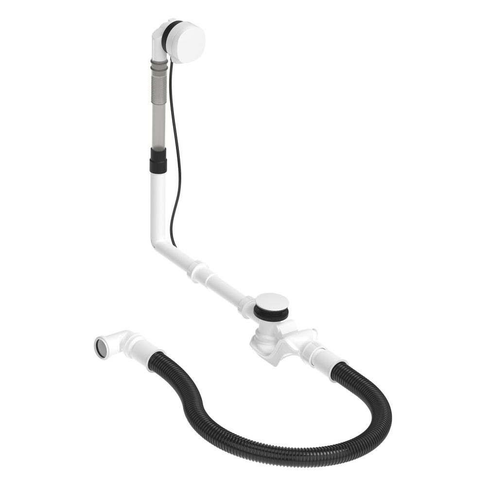 Duravit Garniture de trop-plein et d'évacuation avec arrivée d'eau, entrée pour baignoire, blanc brillant, Quadroval, longueur de câble Bowden 700 mm, évacuation flexible