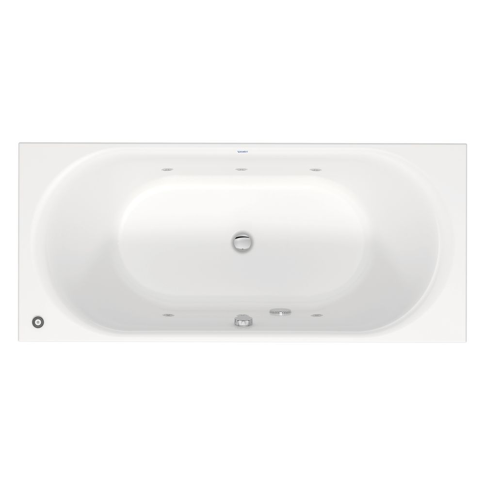 Baignoire hydromassante Duravit D-Neo rectangulaire, encastrable, 800x1800x485mm, Jet Project, 2 appuis-dos, 230l, intérieur 465mm, blanc brillant