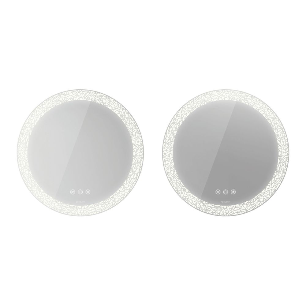 Miroir Duravit Happy D.2 fixation murale 55x700x700 mm blanc mat Icon, champ lumineux LED S 122W, commande tactile sans contact bas/avant/centre, 2 pièces