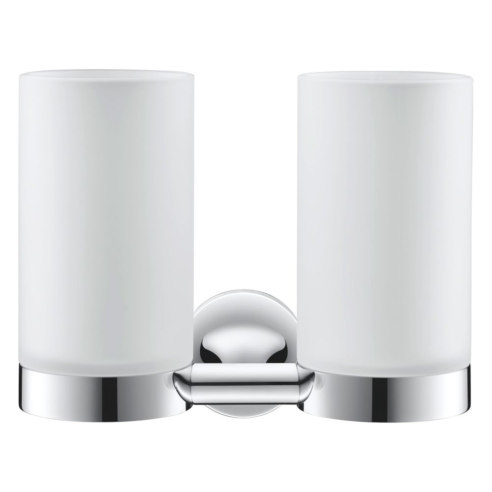 Gobelet dentaire double Starck T de Duravit, fixation murale Position R L, 170x98x140 mm, chromé brillant, verre blanc mat