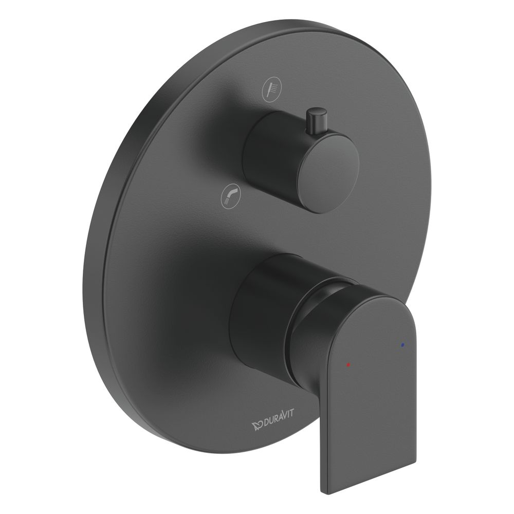 Duravit Tulum by Starck Mitigeur monocommande pour baignoire encastré, 2 consommateurs, noir mat, douchette manuelle, bec de baignoire 22,5 l/min, rosace ronde