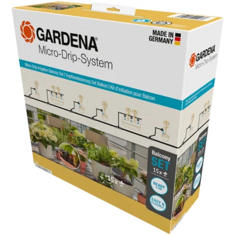 Gardena Système d'irrigation goutte-à-goutte Micro-Drip pour balcon (15 plantes) 13401-20