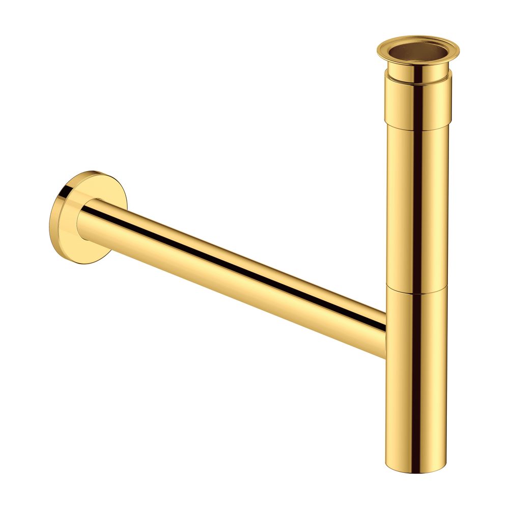 Siphon design universel Duravit en laiton poli or, sortie horizontale, pour lavabo